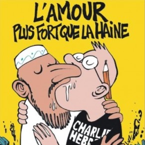Un musulman et un journaliste s'embrassent en couverture de Charlie Hebdo