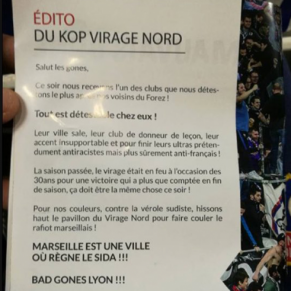 Un tract de supporters lyonnais qualifie Marseille de <I>ville o rgne le sida</I> - Match de foot OL-OM